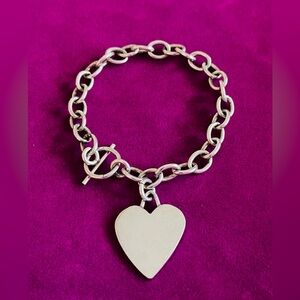 Vintage Sterling Silver (925 Mexico)Toggle Bracelet 7" With Heart Charm 1"